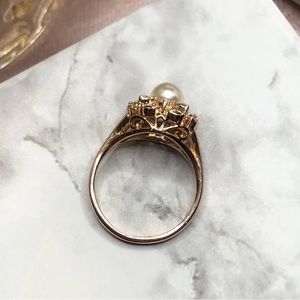 18k Plated Rose Gold Pearl and Diamond Rhinestone Flower